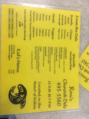 Menu photo 2 Roni's Chinook Deli & Pizza Willow, AK