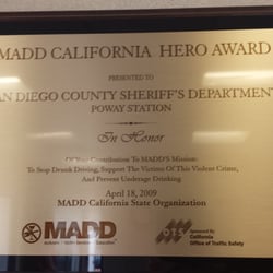 City of Poway Sheriff Station - MADD HERO award