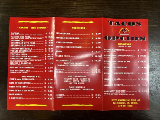 Menu photo 7 Tacos La Opcion Los Angeles, CA