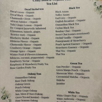 Crazy Boba & Organic Teas - Tea list - Coffee & Tea Near Me - Visalia, California Crazy Boba & Organic Teas - Tea list - Coffee & Tea Near Me - Visalia, California