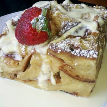 Lena's Cafe & Confections - French Toast Souffle - Challah bread soaked in egg custard with a vanilla creme anglaise sauce (3.5/5) - Breakfast & Brunch Near Me - Branford, Connecticut