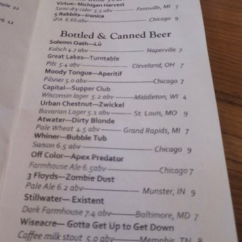 Big Jones - Beer menu, circa July 2018 - Southern Near Me - Chicago, Illinois