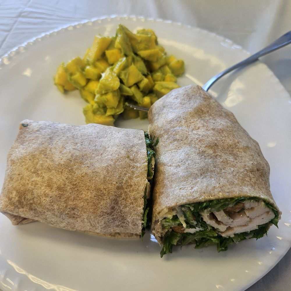 Fitness Grill - Caesar wrap with chicken and the mango avocado salad. - American Near Me - Randolph, New Jersey Fitness Grill - Caesar wrap with chicken and the mango avocado salad. - American Near Me - Randolph, New Jersey