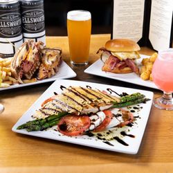 Old Ellsworth Brewing Company - Grilled Chicken Caprese - Parm Crisp on Grilled Chicken over grilled asparagus, fresh Mozza & tomatoes. Queen Creek Olive Mill Balsamic