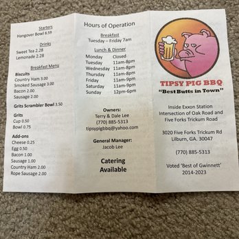 Tipsy Pig BBQ - Menu1 - Barbeque Near Me - Lilburn, Georgia