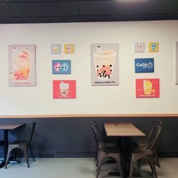 CoCo Fresh Tea & Juice - Nice pic of the wall and tables - the menu painting are adorable!