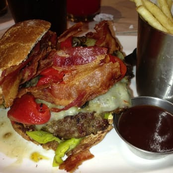 The Counter - 1/3lb bacon, roasted pepper & pepperonccinis, pepper jack cheese & sautéed mushrooms. W/ BBQ sauce. WIN!! - Burgers Near Me - Honolulu, Hawaii