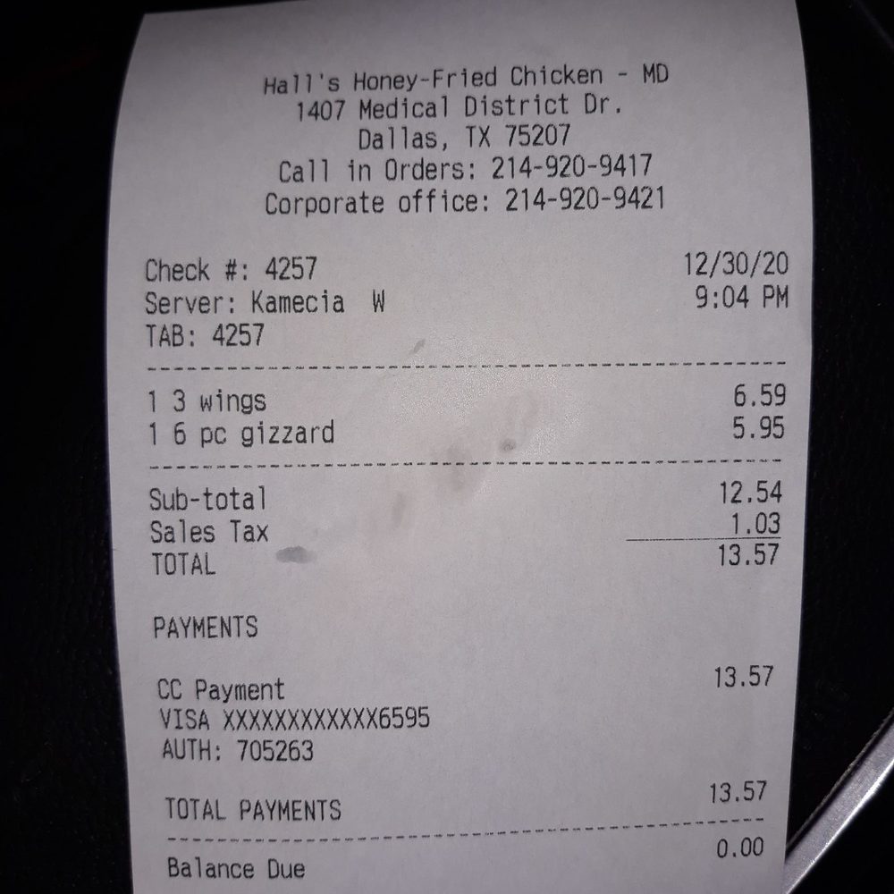 Hall's Honey Fried Chicken - Damage...not bad - Chicken Wings Near Me - Dallas, Texas Hall's Honey Fried Chicken - Damage...not bad - Chicken Wings Near Me - Dallas, Texas