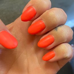 Structure manicure (Neon orange color with matte top coat)