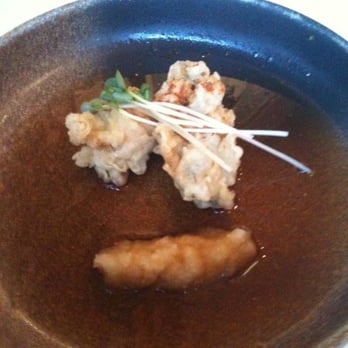Nishino - Fried pacific oyster with daikon ponsu? Sauce and daikon sprouts. - Sushi Bars Near Me - Seattle, Washington Nishino - Fried pacific oyster with daikon ponsu? Sauce and daikon sprouts. - Sushi Bars Near Me - Seattle, Washington