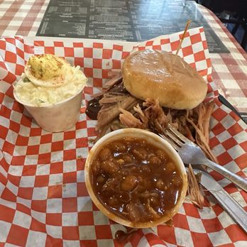 Germantown Commissary - Pulled pork regular sandwich, baked beans, coleslaw, delived egg - Barbeque Near Me - Germantown, Tennessee