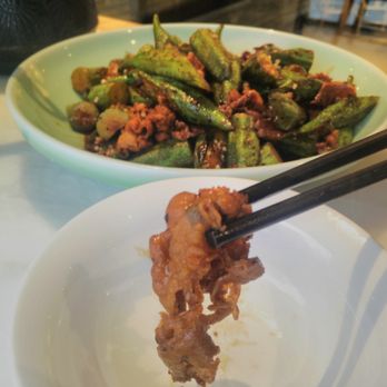 Green Tea Restaurant Downtown Toronto - Okra with Fried beef (very thin slices of beef) - Chinese Near Me - Toronto, Ontario Green Tea Restaurant Downtown Toronto - Okra with Fried beef (very thin slices of beef) - Chinese Near Me - Toronto, Ontario