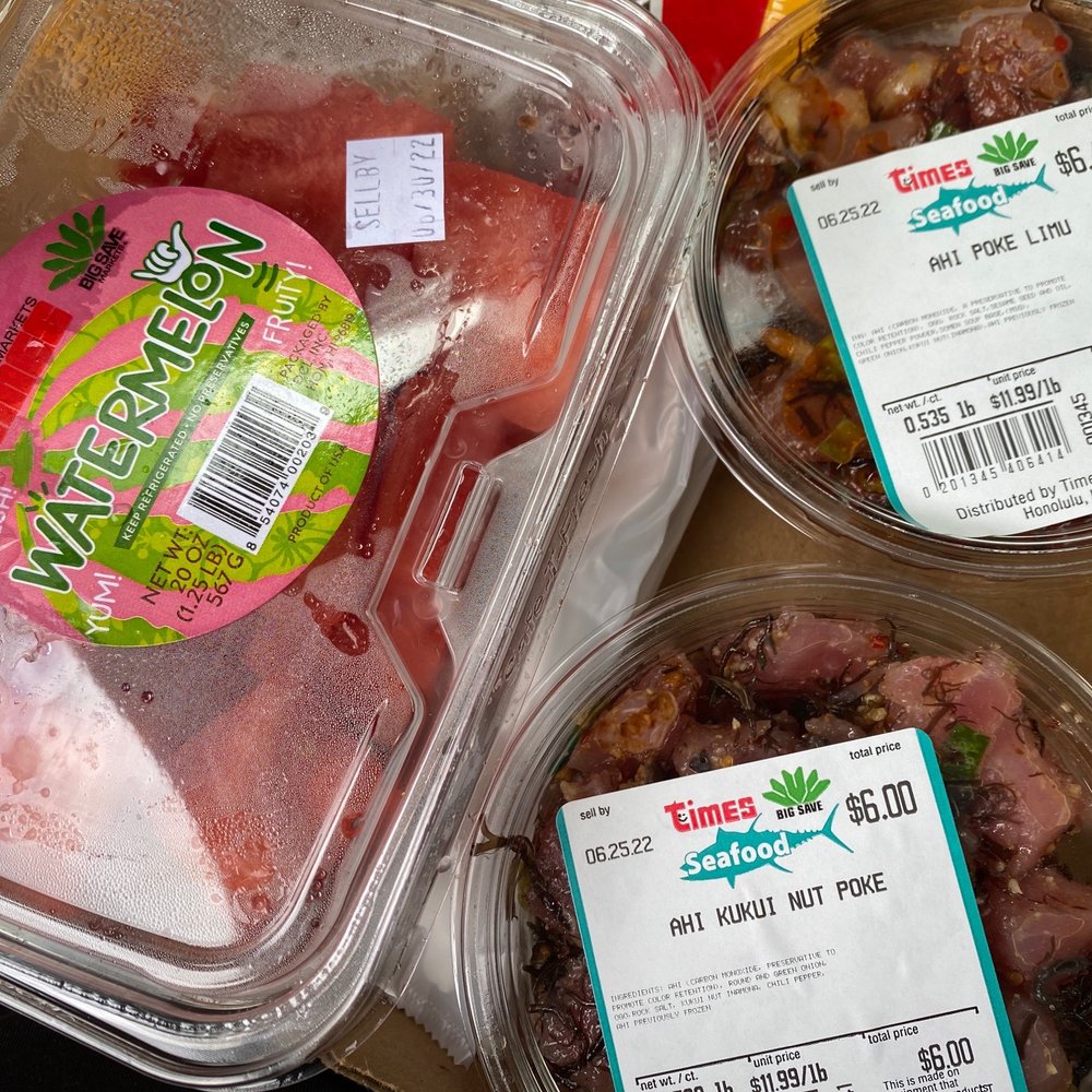 Freshly cut sweet watermelon and poke Freshly cut sweet watermelon and poke