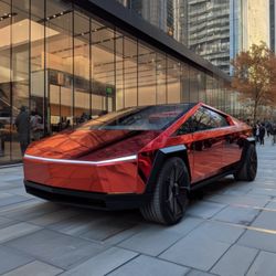 Magic Wrapz - Gloss Chrome Metallic Red Tesla Cyber Truck