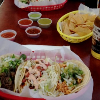 Taco Grill - Taco Tuesday Special: Carne Asada, Blackened Fish and Chicken Soft Tacos ($1.25 each), Corona was about 2 something. So clutch. - Mexican Near Me - Westminster, California