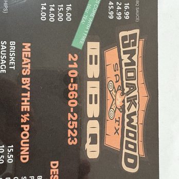 Smoakwood BBQ - Menu again - Barbeque Near Me - San Antonio, Texas