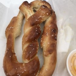 Salty pretzel with a side of nacho cheese