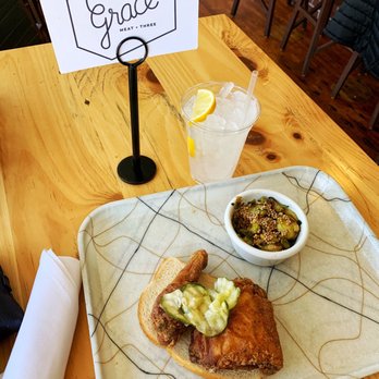 Grace Meat + Three - 2 piece dark meat fried chicken with a side of Brussels sprouts - Southern Near Me - St Louis, Missouri