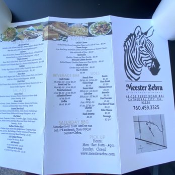 Meester Zebra - Back of menu - American Near Me - Cathedral City, California Meester Zebra - Back of menu - American Near Me - Cathedral City, California