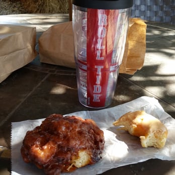 Donut Joe's - Peach fritter & maple glazed donut...excellent!! - Donuts Near Me - Pelham, Alabama