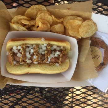 The Waterfront Cafe - The Impossible (vegan) brat. Comes with potato chips and a cookie. - Sandwiches Near Me - Chicago, Illinois The Waterfront Cafe - The Impossible (vegan) brat. Comes with potato chips and a cookie. - Sandwiches Near Me - Chicago, Illinois