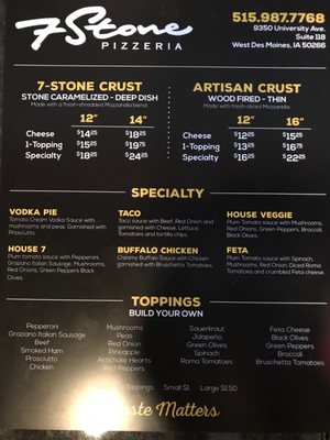 Menu photo 2 7 Stone Pizzeria West Des Moines, IA