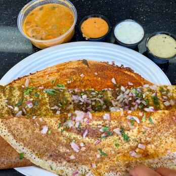 Madurai Modern Cafe - Triple Flavor Dosa: red chili, cilantro paste, peanut powder - Indian Near Me - Sunnyvale, California