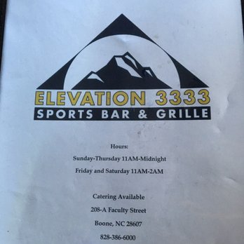 Elevation 3333 - Menu - Sports Bars Near Me - Boone, North Carolina
