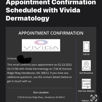 Vivida Dermatology - Henderson - Appointment confirmation - Dermatologists Near Me - Henderson, Nevada Vivida Dermatology - Henderson - Appointment confirmation - Dermatologists Near Me - Henderson, Nevada