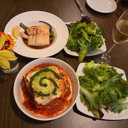 Lasagne, poached cod and fresh "Simple Salad." Lasagne, poached cod and fresh "Simple Salad."