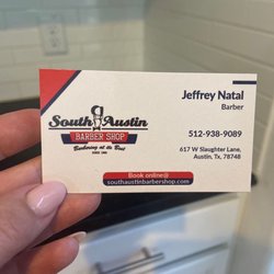 South Austin Barber Shop - Jeffrey's business card.