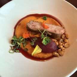 Duck with port wine reduction and sweet potato purée Duck with port wine reduction and sweet potato purée