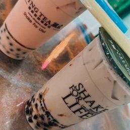 Red guava fruit tea popping boba Brown sugar tea and chocolate boba Red guava fruit tea popping boba Brown sugar tea and chocolate boba