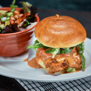 The Tipsy Fox - a chicken sandwich and a salad - Pubs Near Me - Shelburne, Ontario