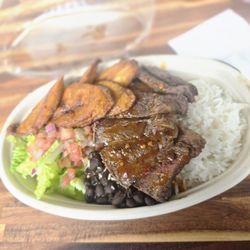 Con Salsa Venezuelan Cuisine - Carne Asada Bowl ($17) plus sweet plantains (+$2)