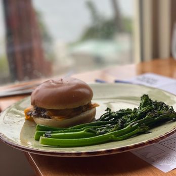 Rusty Pelican - Miami - Kids cheeseburger with broccolini - Seafood Near Me - Key Biscayne, Florida Rusty Pelican - Miami - Kids cheeseburger with broccolini - Seafood Near Me - Key Biscayne, Florida