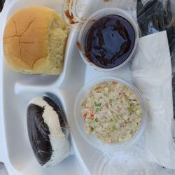 The BBQ Barn - Part of the Rib Dinner (Whoopie Pie, Dinner Roll, BBQ Sauce, Cole Slaw)
