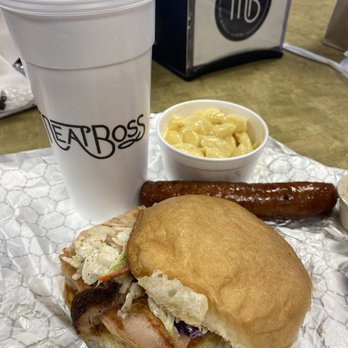 Meat Boss - Cottage Hill - Smoked turkey sandwich on sweet bun with slaw and Conecuah as a side - Barbeque Near Me - Mobile, Alabama Meat Boss - Cottage Hill - Smoked turkey sandwich on sweet bun with slaw and Conecuah as a side - Barbeque Near Me - Mobile, Alabama
