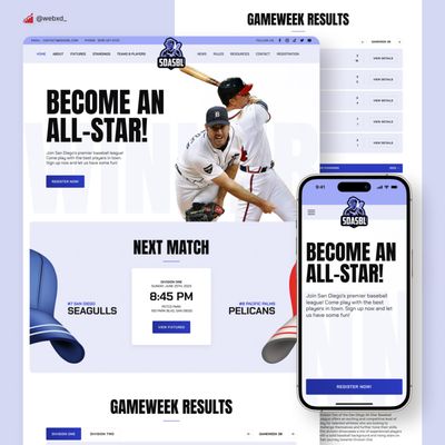 WebXd - Design of a clean and professional website for the San Diego Baseball League! - La Jolla, CA