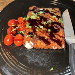Caprese style fried mozzarella