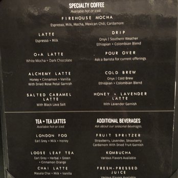 ONYX + ALABASTER - Coffee Menu - Interior Design Near Me - Franklin, Tennessee ONYX + ALABASTER - Coffee Menu - Interior Design Near Me - Franklin, Tennessee