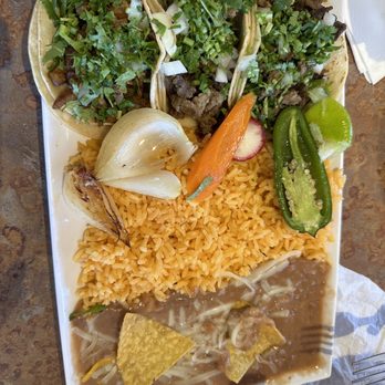 La Costa Taqueria #2 - Taco plate, 1 Al Pastor and 2 Asada with rice and the best beans! - Mexican Near Me - Everett, Washington
