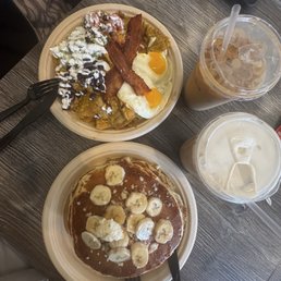 Macadamia Nut Pancakes & Chilaquiles