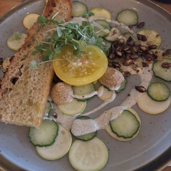 Mana Restaurant - Heirloom Tomato, Summer Squash, Cucumbers and Sherry Dressing - New American Near Me - Leavenworth, Washington Mana Restaurant - Heirloom Tomato, Summer Squash, Cucumbers and Sherry Dressing - New American Near Me - Leavenworth, Washington