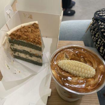 Harucake - Mugwort injeolmi cake + soosoo latte - Coffee & Tea Near Me - Los Angeles, California