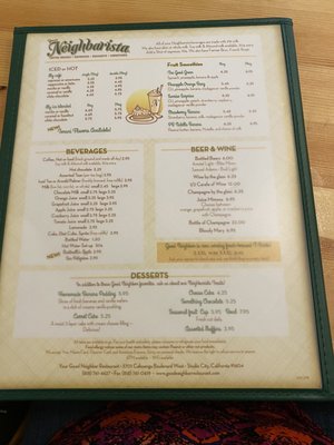 Menu photo 8 Good Neighbor Restaurant Studio City, CA