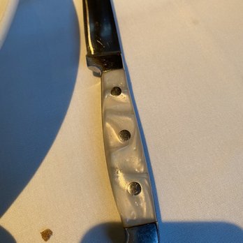 Ocean Prime - Beautiful shiny white marble knife handles - Seafood Near Me - Indianapolis, Indiana Ocean Prime - Beautiful shiny white marble knife handles - Seafood Near Me - Indianapolis, Indiana