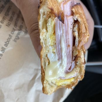 Donut Delight - Ham, egg and cheese on a croissant toasted with butter. (FYI CT white American is default at most restaurants) - Donuts Near Me - Stamford, Connecticut Donut Delight - Ham, egg and cheese on a croissant toasted with butter. (FYI CT white American is default at most restaurants) - Donuts Near Me - Stamford, Connecticut