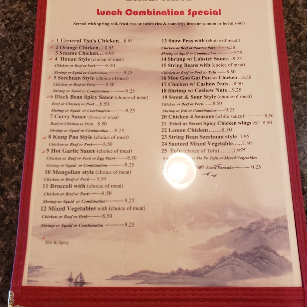 Hunan Taste - In-House Lunch Menu (includes soup, spring roll and fried rice) / pricer than lunch pickup - Chinese Near Me - Springfield, Virginia