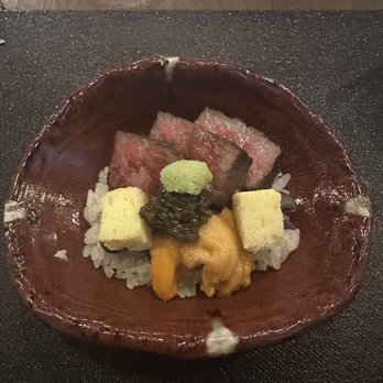 wa’z - A5 Miyazaki Wagyu, Sea urchin, Ikura, Shiitake mushrooms, Wasabi - Japanese Near Me - Seattle, Washington